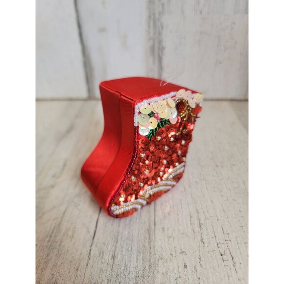 Sequin mini stocking box ornament Xmas bead - Picture 2 of 5
